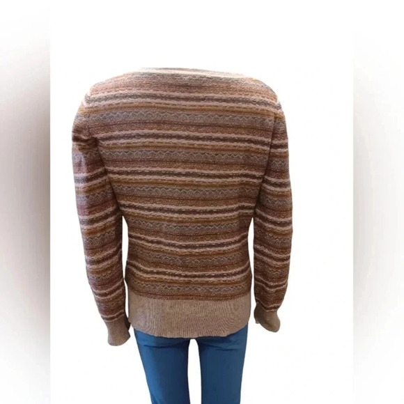 Cassis Collection LS Sweater 100% Merino Wool Tan With Blues Size  Medium - Picture 4 of 10